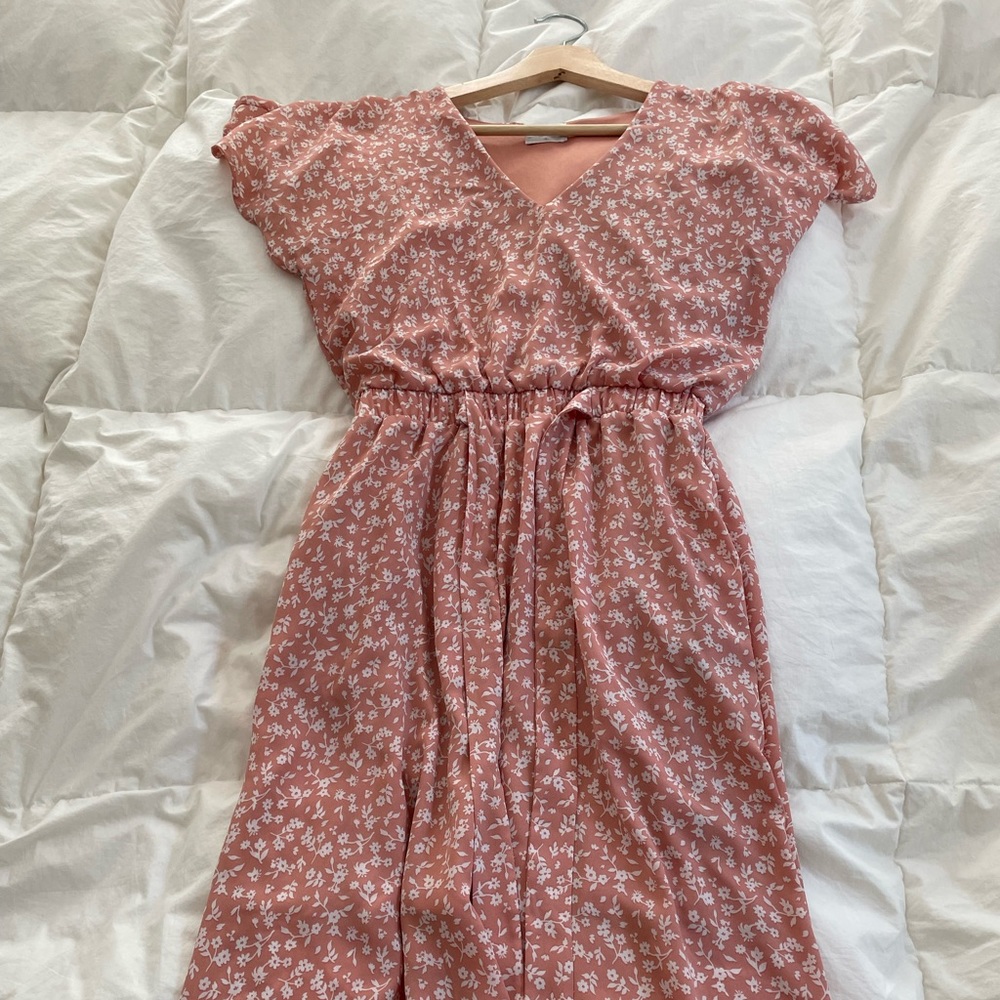 Pink floral midi dress